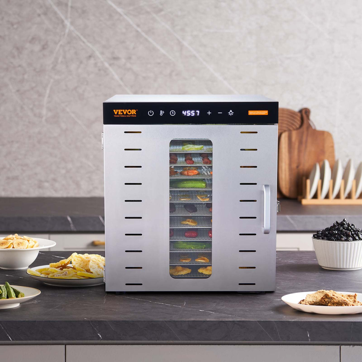 Food Dehydrator Machine 1000W, 10 Stainless Steel Trays, Digital Timer & Temp