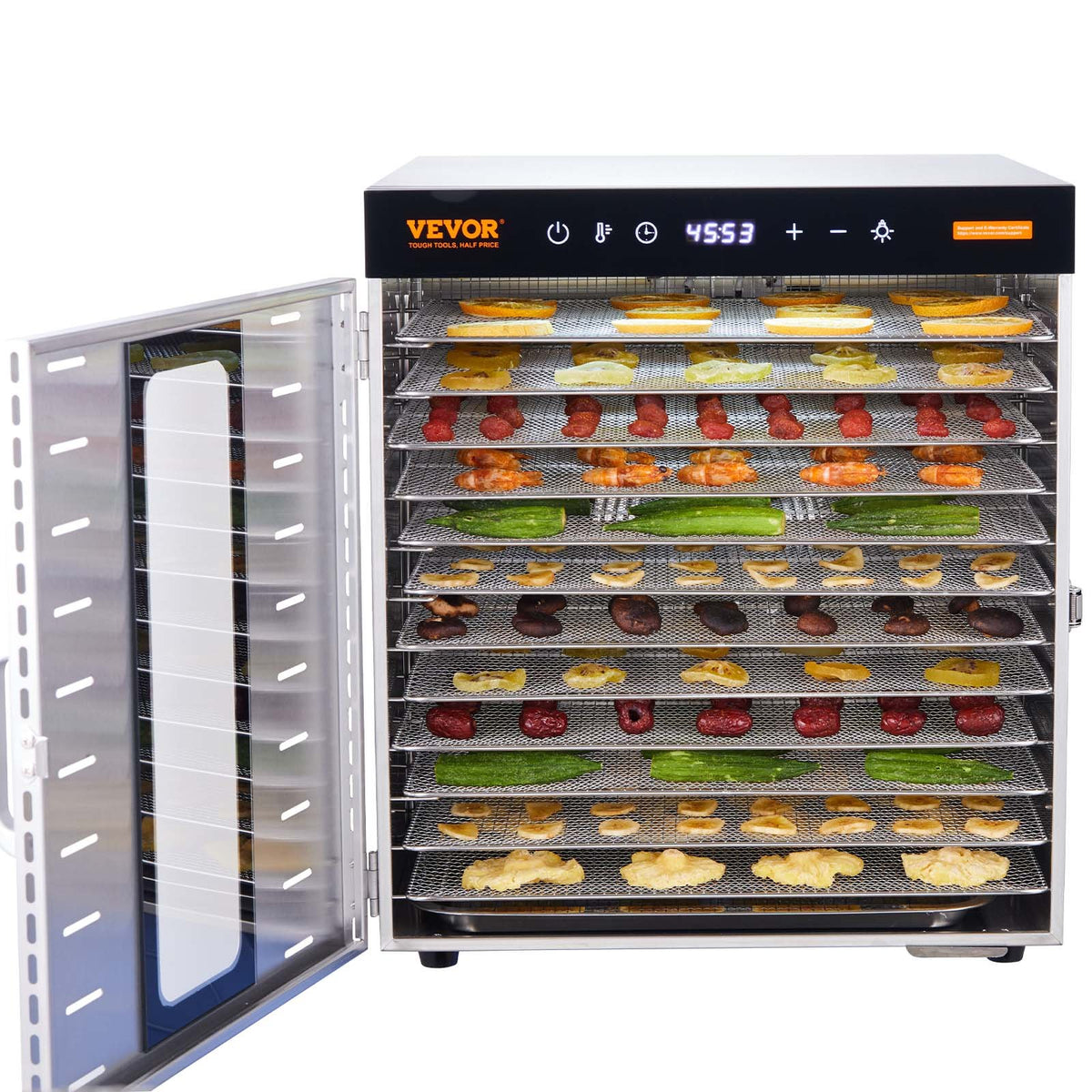 Food Dehydrator Machine 1000W, 10 Stainless Steel Trays, Digital Timer & Temp
