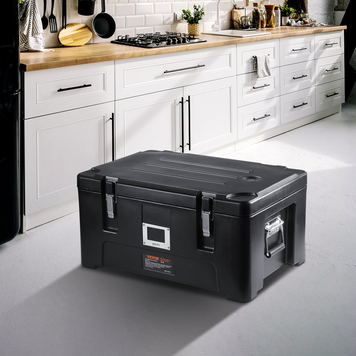 Insulated Food Pan Carrier 36Qt Stackable 3 Stainless Pans Catering Black
