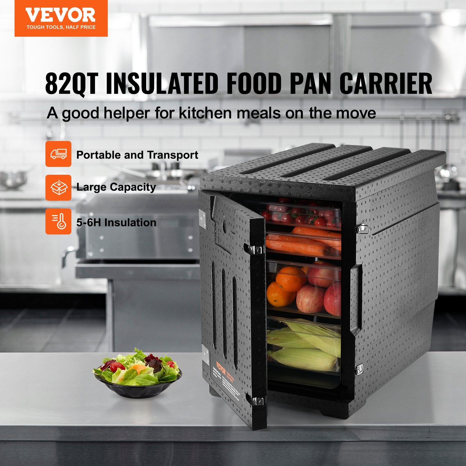 Food Pan Carrier Insulated LLDPE Hot Box with Double Buckles Front Loading 90L