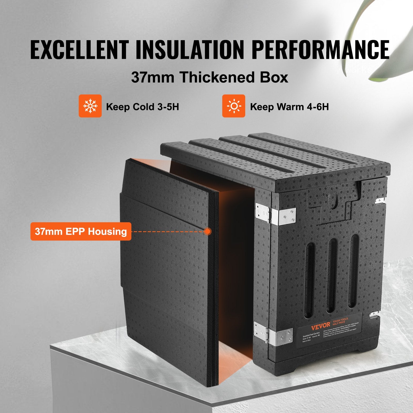 Food Pan Carrier Insulated LLDPE Hot Box with Double Buckles Front Loading 90L