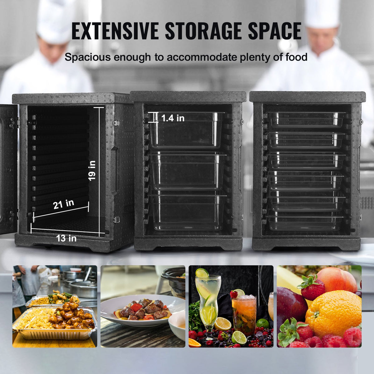 Food Pan Carrier Insulated LLDPE Hot Box with Double Buckles Front Loading 90L
