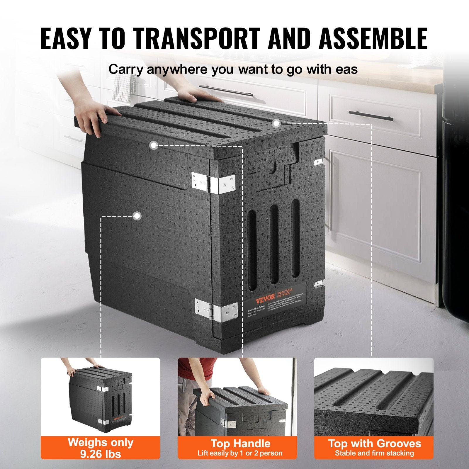 Food Pan Carrier Insulated LLDPE Hot Box with Double Buckles Front Loading 90L