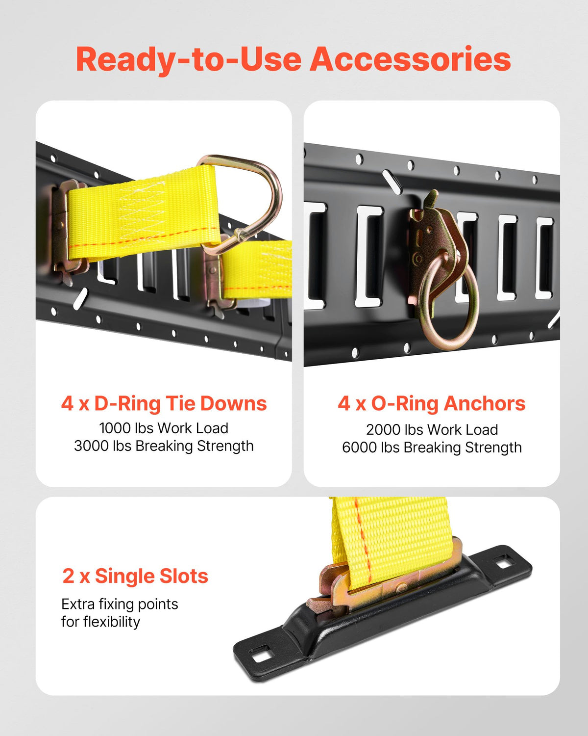 E-Track Tie-Down Rail Kit 4Pack 0.4m 21Pcs with Ratchet Straps for Vans Trailers