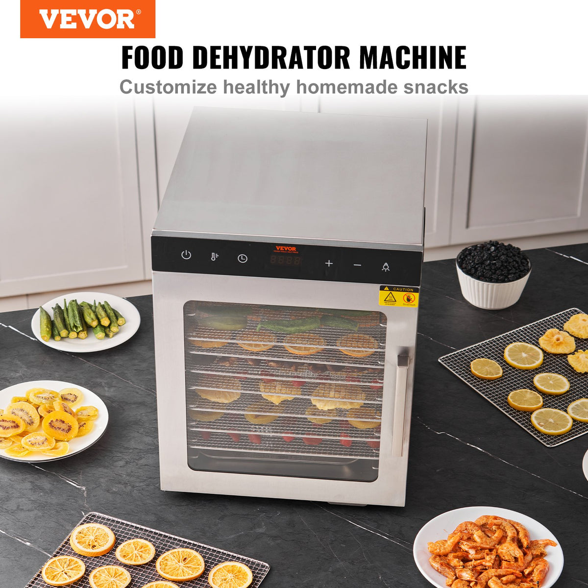 Food Dehydrator Machine 800W, 10 Stainless Steel Trays, Digital Timer & Temp