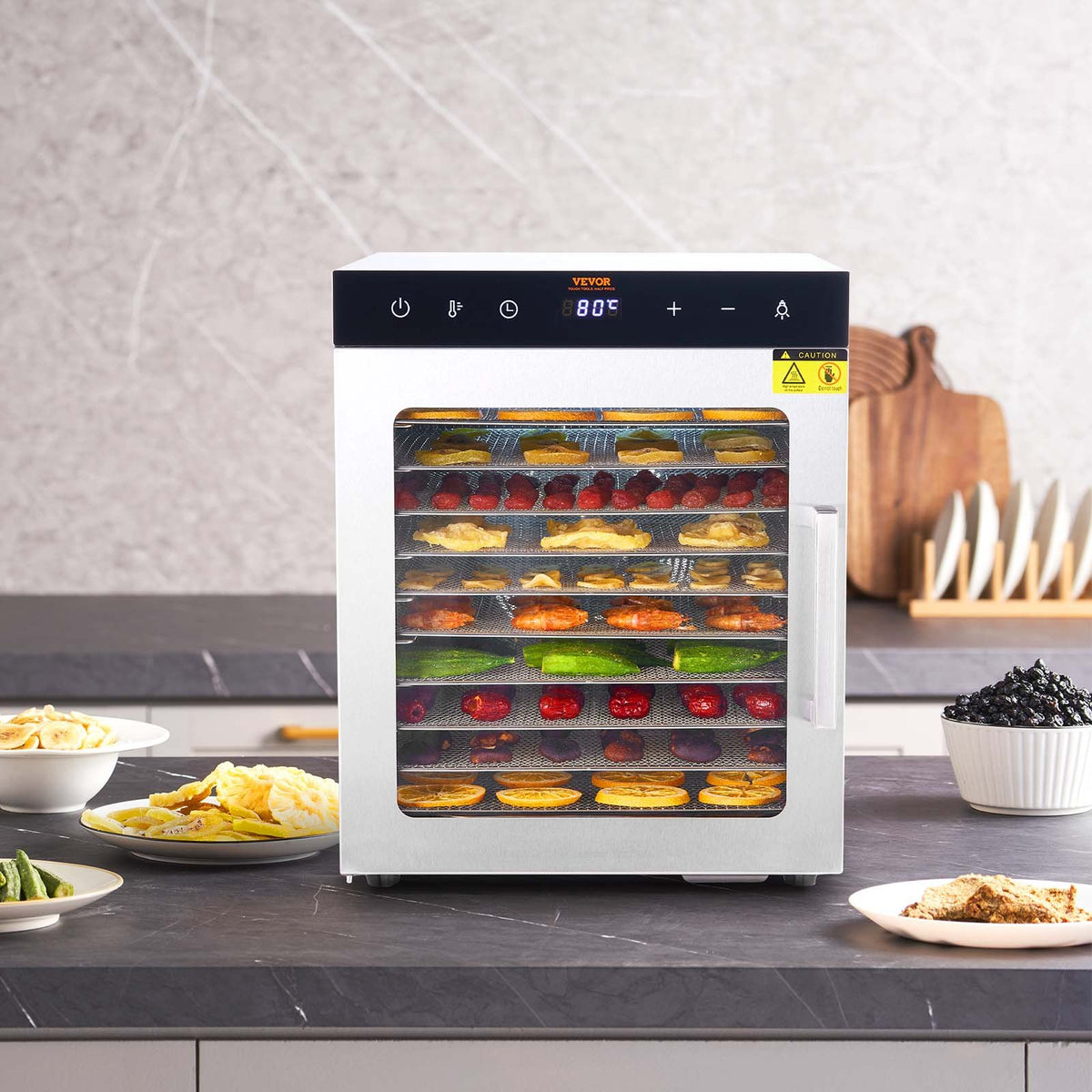 Food Dehydrator Machine 800W, 10 Stainless Steel Trays, Digital Timer & Temp