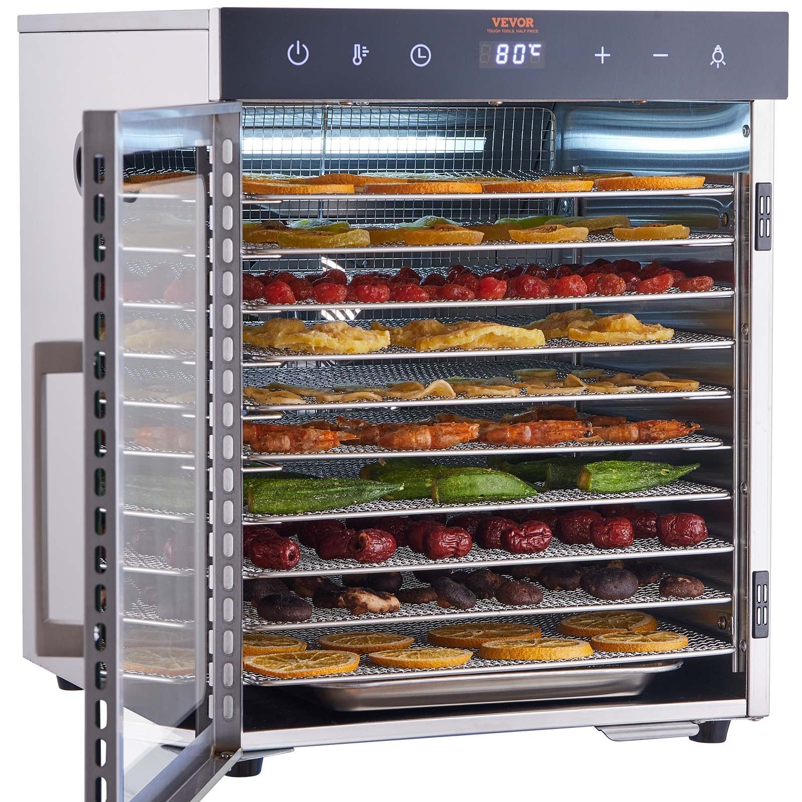 Food Dehydrator Machine 800W, 10 Stainless Steel Trays, Digital Timer & Temp