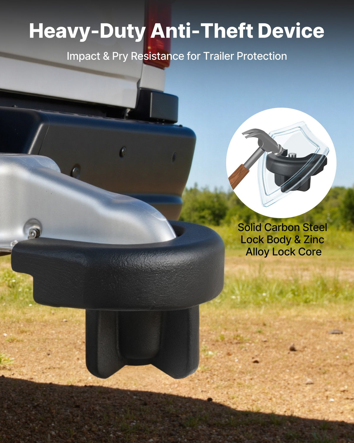 Trailer Hitch Lock 50.8mm Heavy Duty Anti-Theft Coupler Ball Lock with 3 Keys