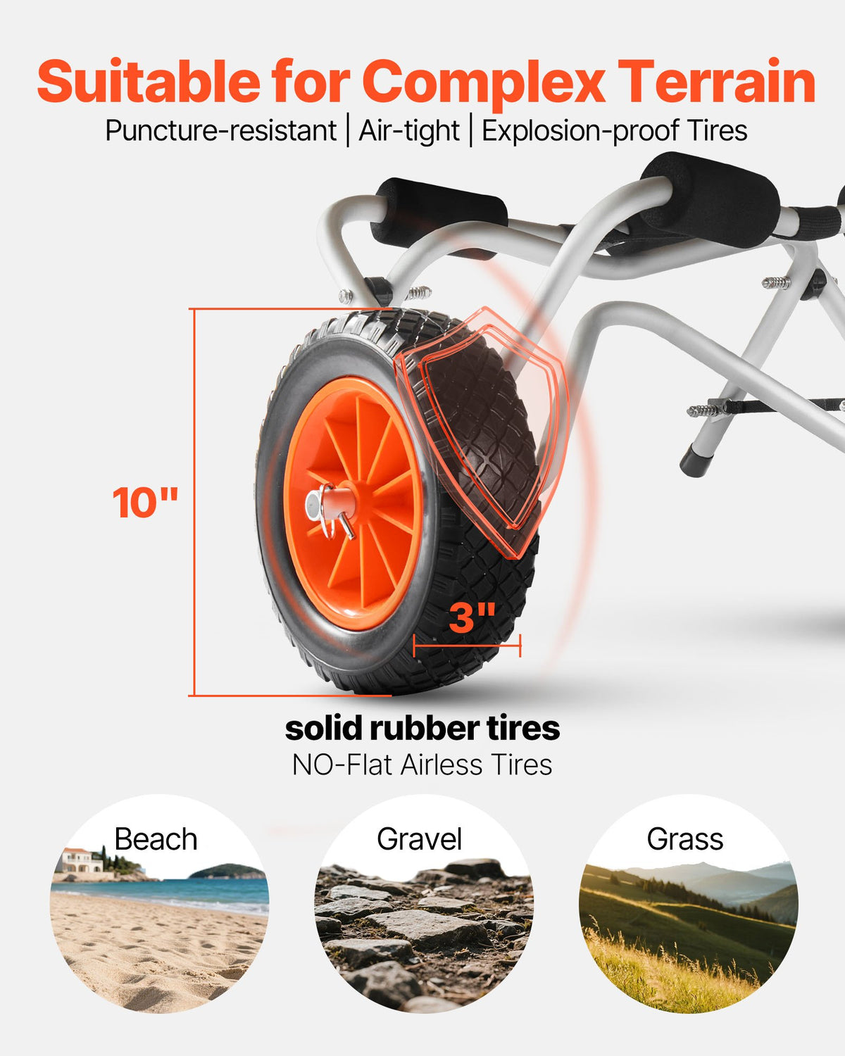 Kayak Cart 113.4kg Foldable Trolley 25.4cm Rubber Tires Ratchet Strap Kayaks
