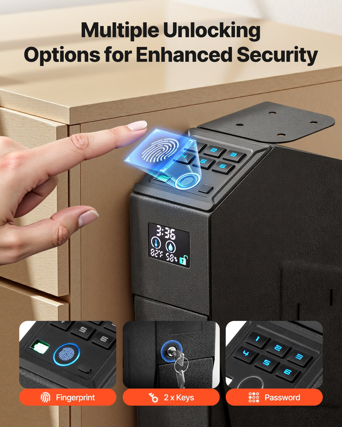Gun Safe, Slider Handgun Safe with Fingerprint, Password & Key, LED for 1 Pistol