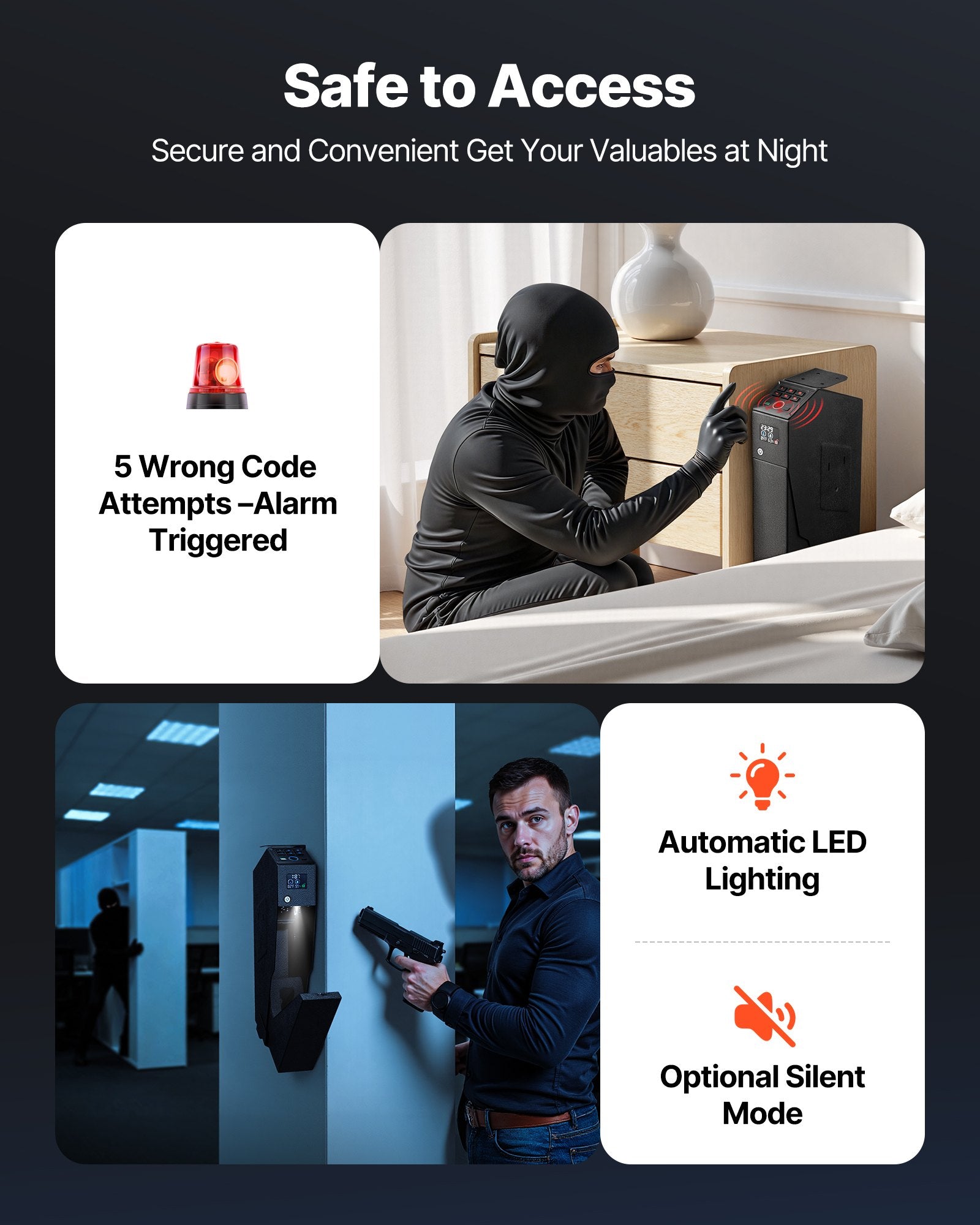 Gun Safe, Slider Handgun Safe with Fingerprint, Password & Key, LED for 1 Pistol