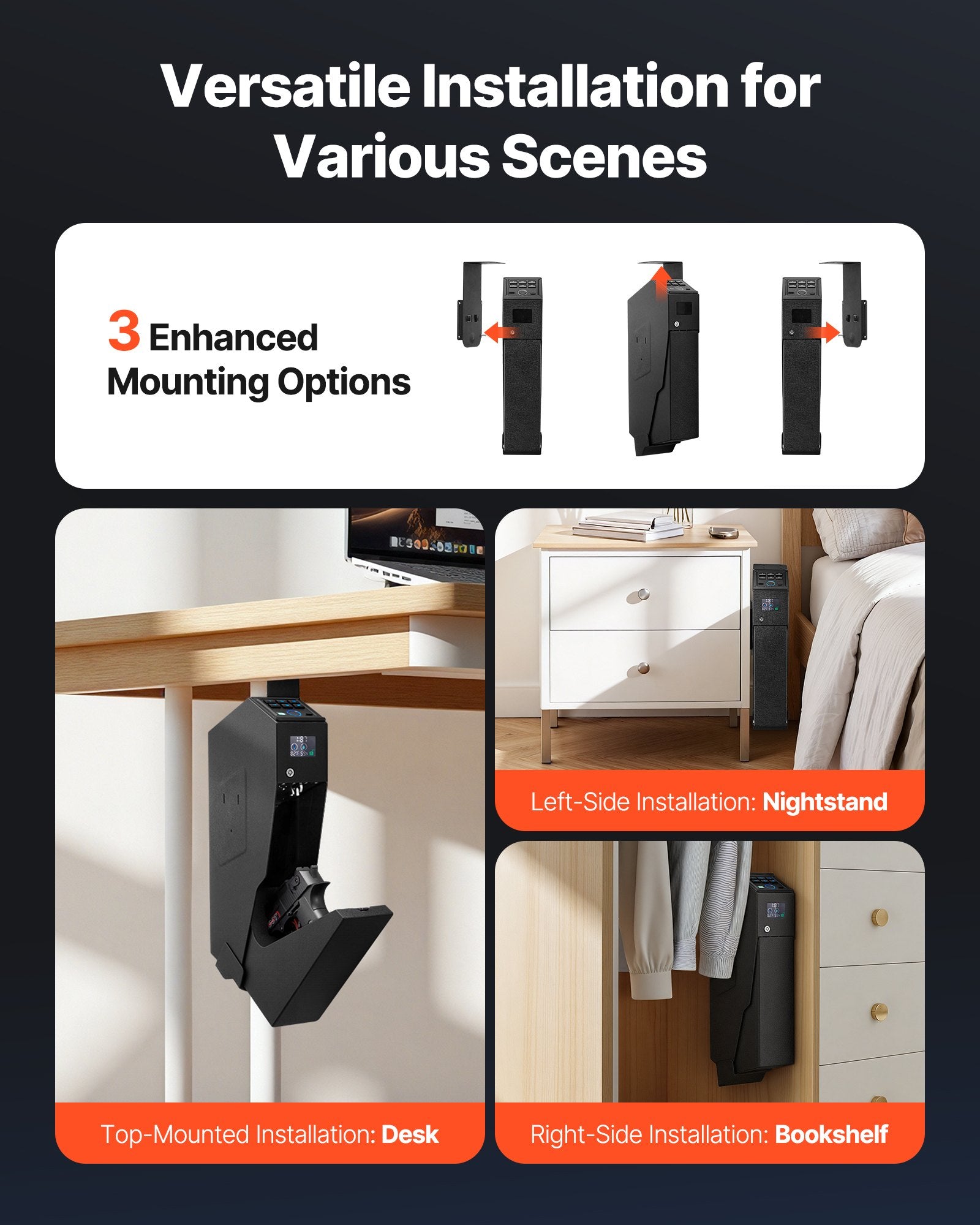 Gun Safe, Slider Handgun Safe with Fingerprint, Password & Key, LED for 1 Pistol