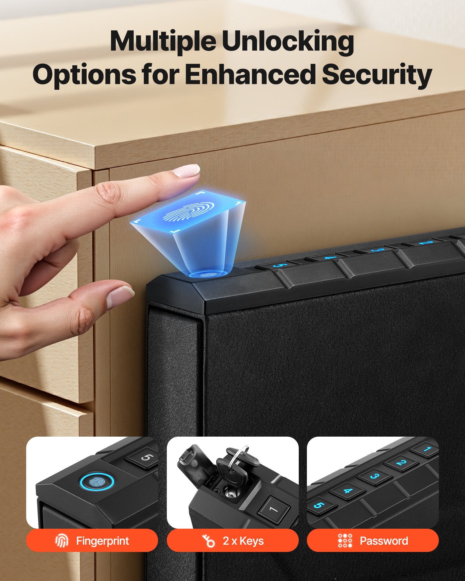 Gun Safe, Slider Handgun Safe with Fingerprint, Password & Key, LED for 1 Pistol