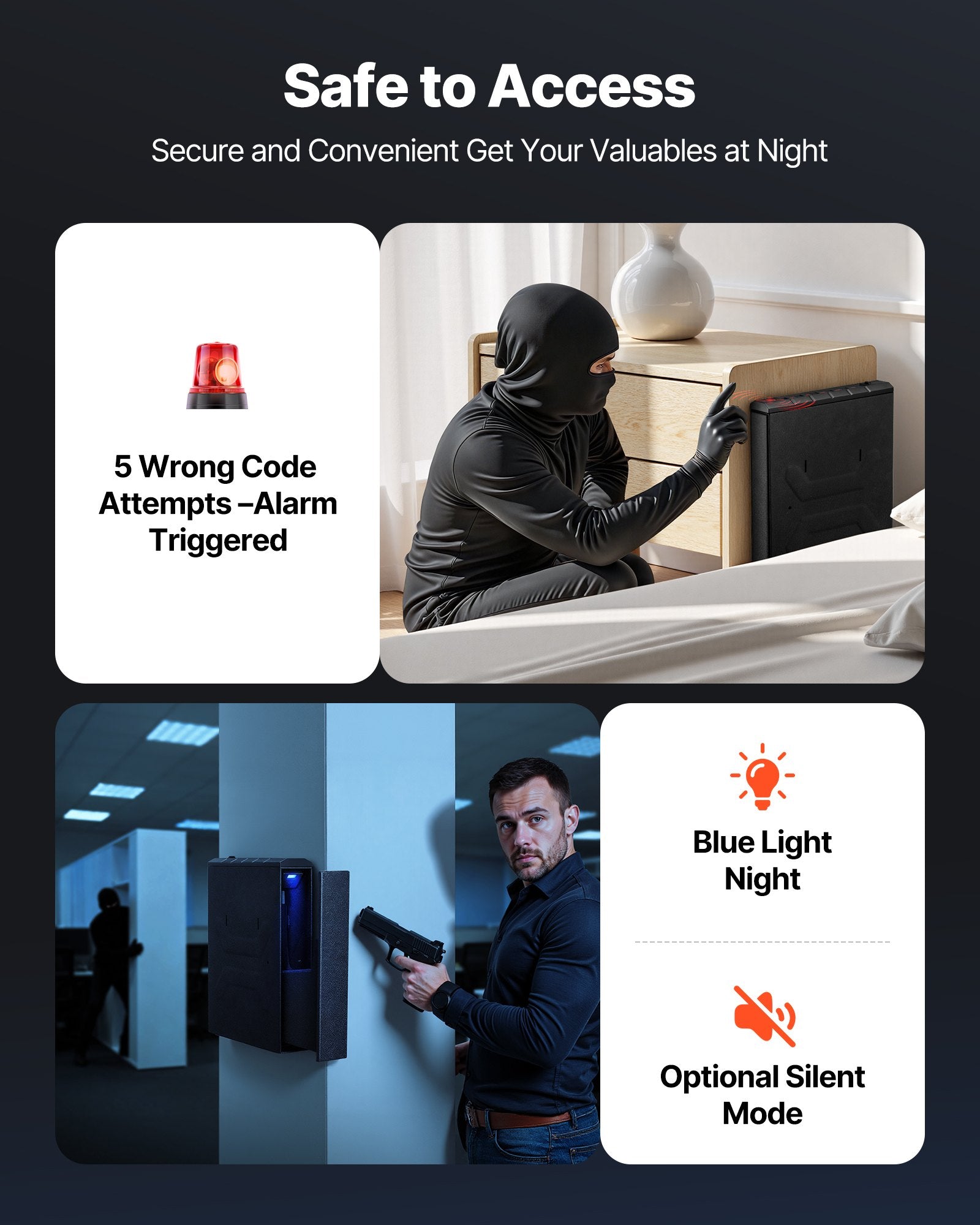 Gun Safe, Slider Handgun Safe with Fingerprint, Password & Key, LED for 1 Pistol