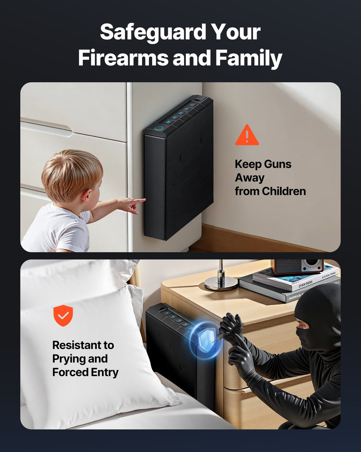 Gun Safe, Slider Handgun Safe with Fingerprint, Password & Key, LED for 1 Pistol