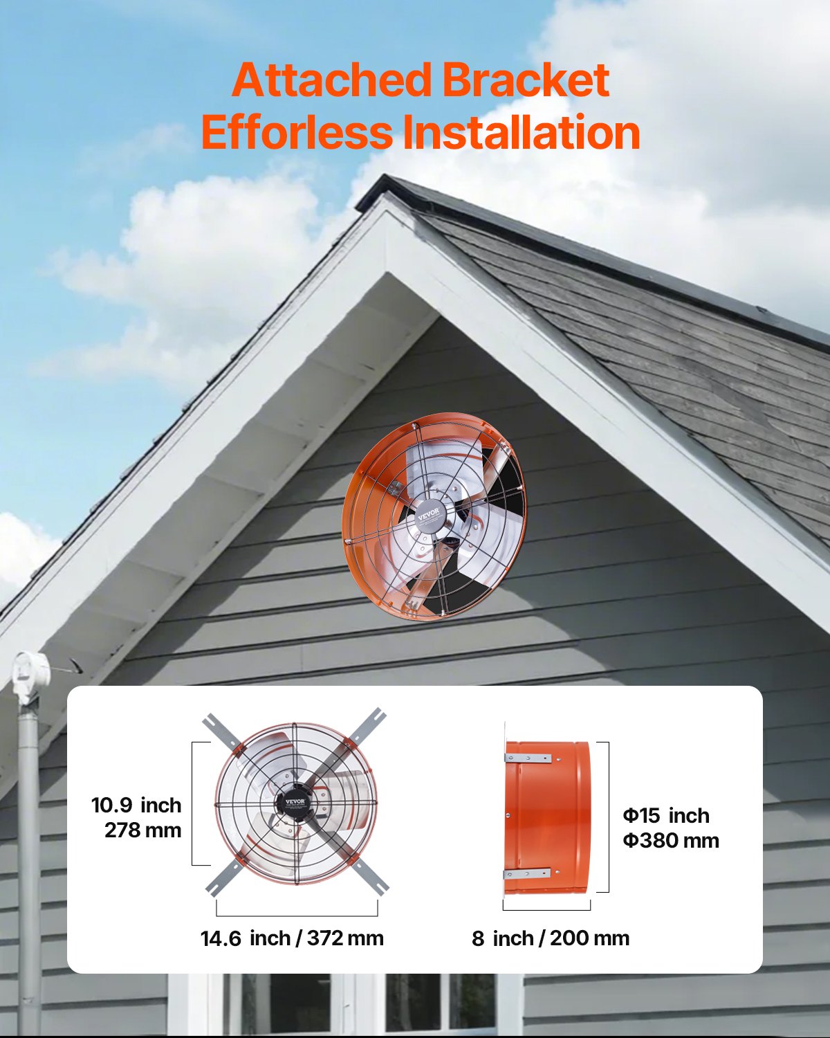 Gable Mount Fan 380mm Attic Exhaust with Adjustable Thermostat 1650 CFM Vibrant