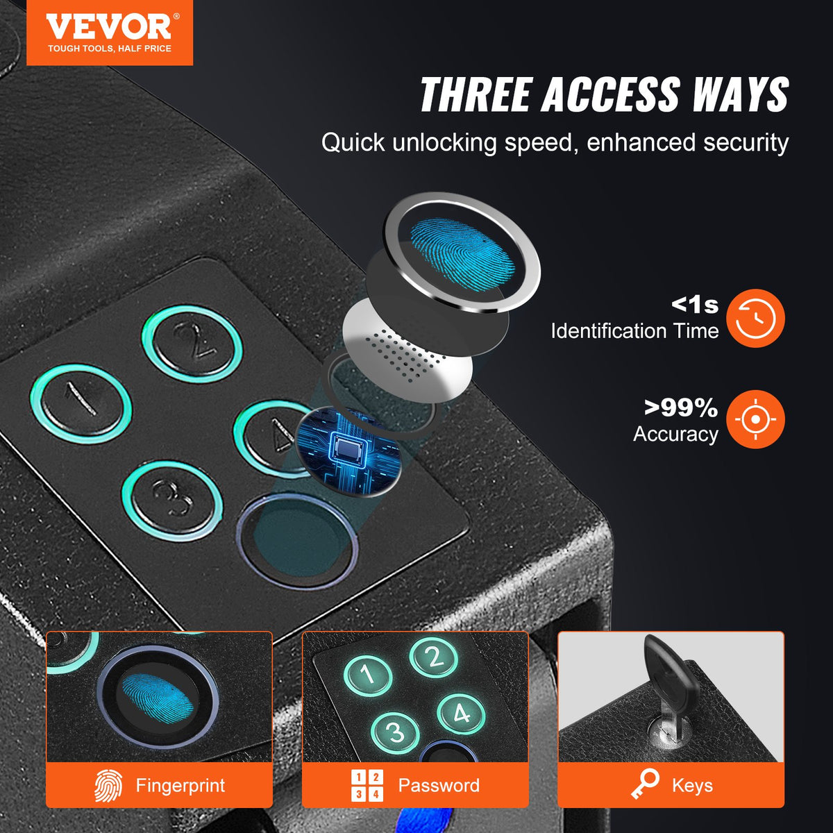 Biometric Mounted Gun Safe for 1 Pistol, Fingerprint, Password & Key Access