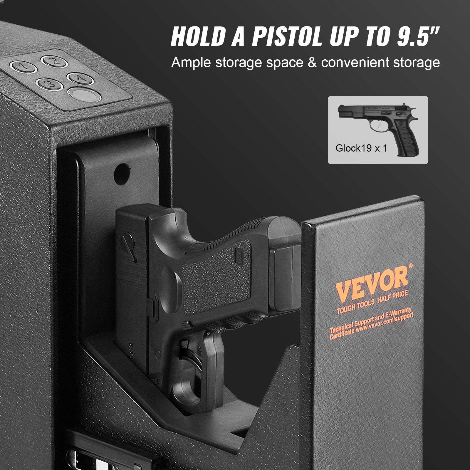 Biometric Mounted Gun Safe for 1 Pistol, Fingerprint, Password & Key Access