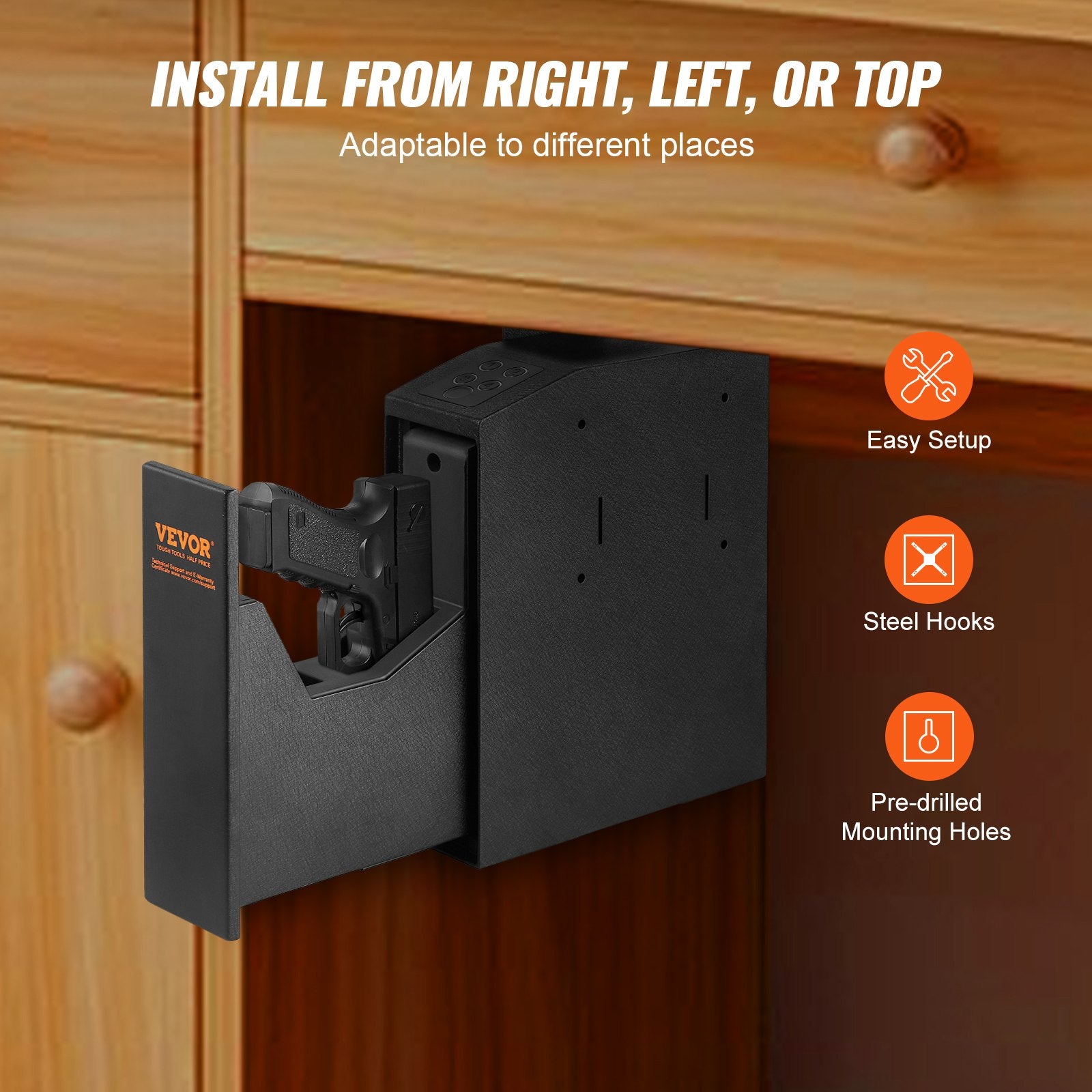 Biometric Mounted Gun Safe for 1 Pistol, Fingerprint, Password & Key Access