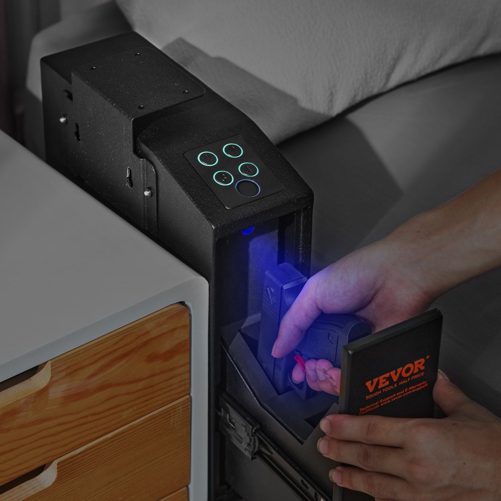 Biometric Mounted Gun Safe for 1 Pistol, Fingerprint, Password & Key Access