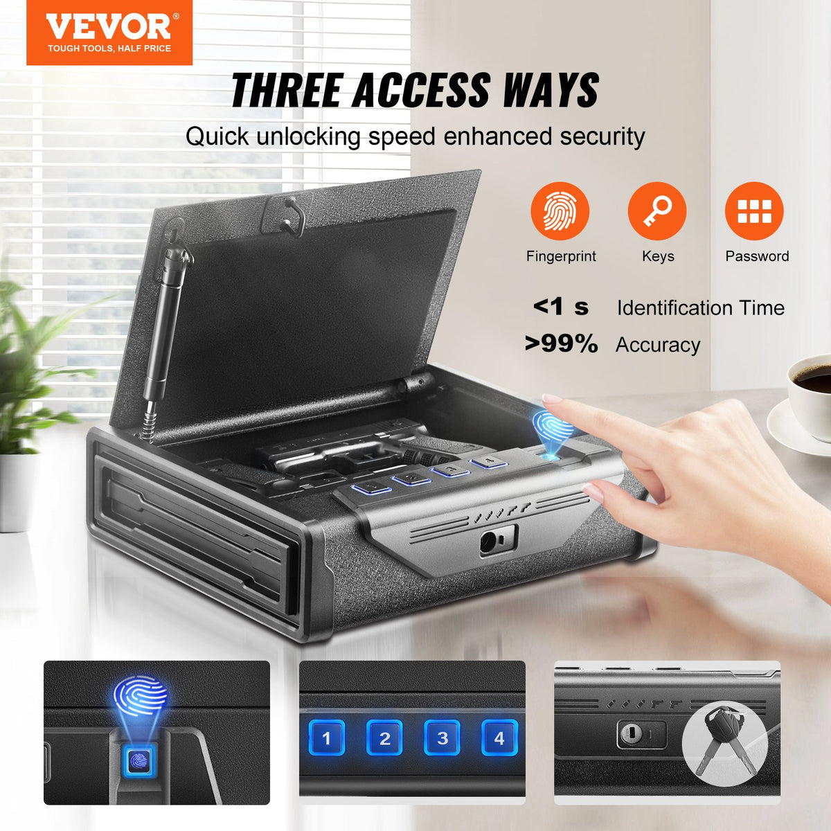 Gun Safe for Pistols Biometric Handgun Safe Fingerprint Password Key Access
