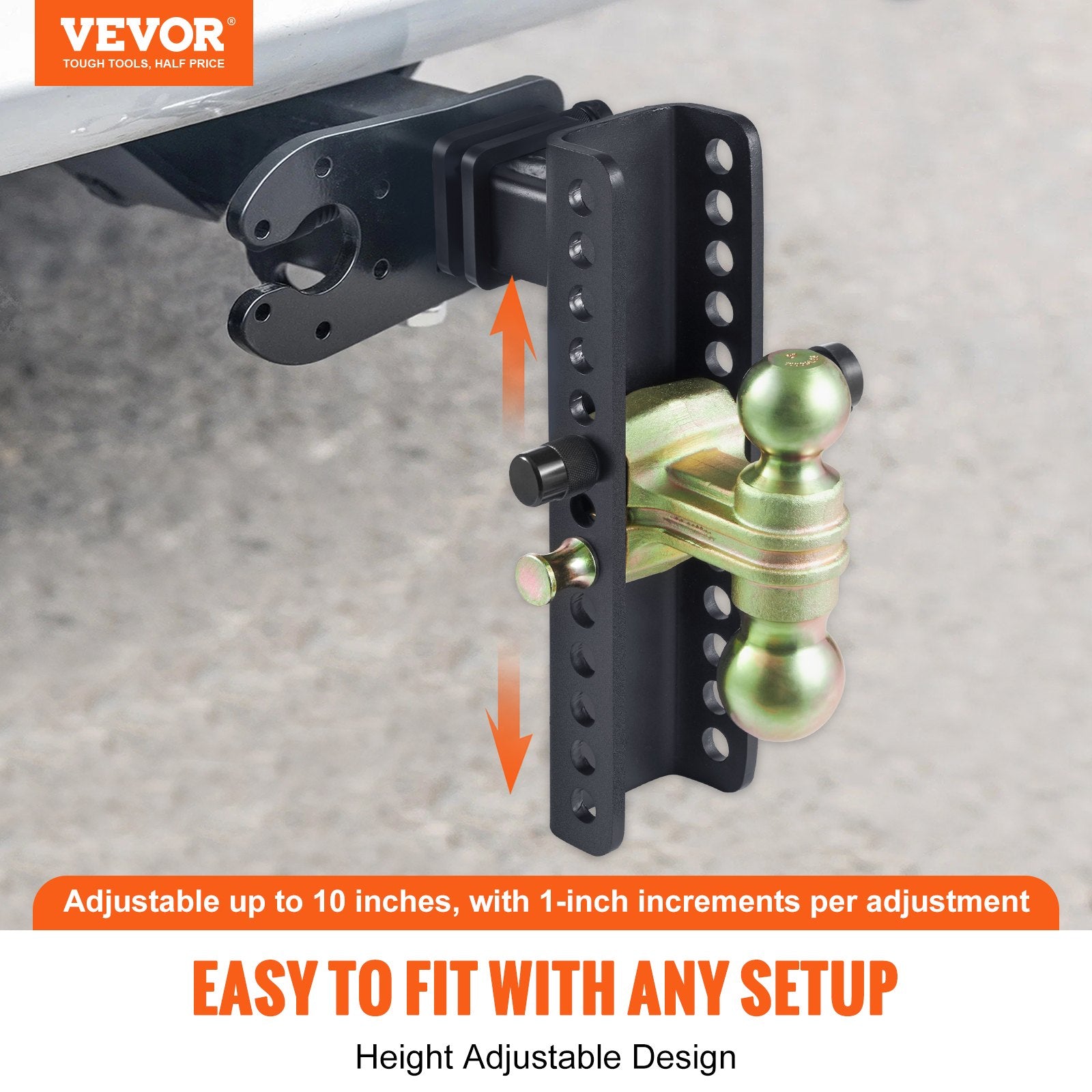 Trailer Hitch Adjustable 25.4cm Drop 21.59cm Rise 5.08cm Receiver Tow Balls