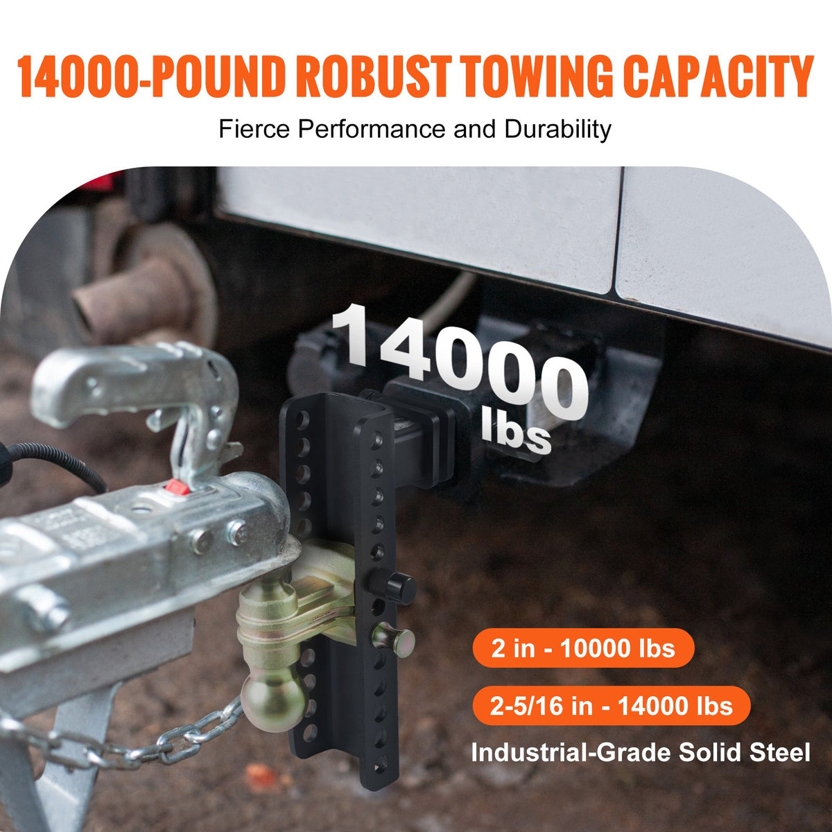 Trailer Hitch Adjustable 25.4cm Drop 21.59cm Rise 5.08cm Receiver Tow Balls