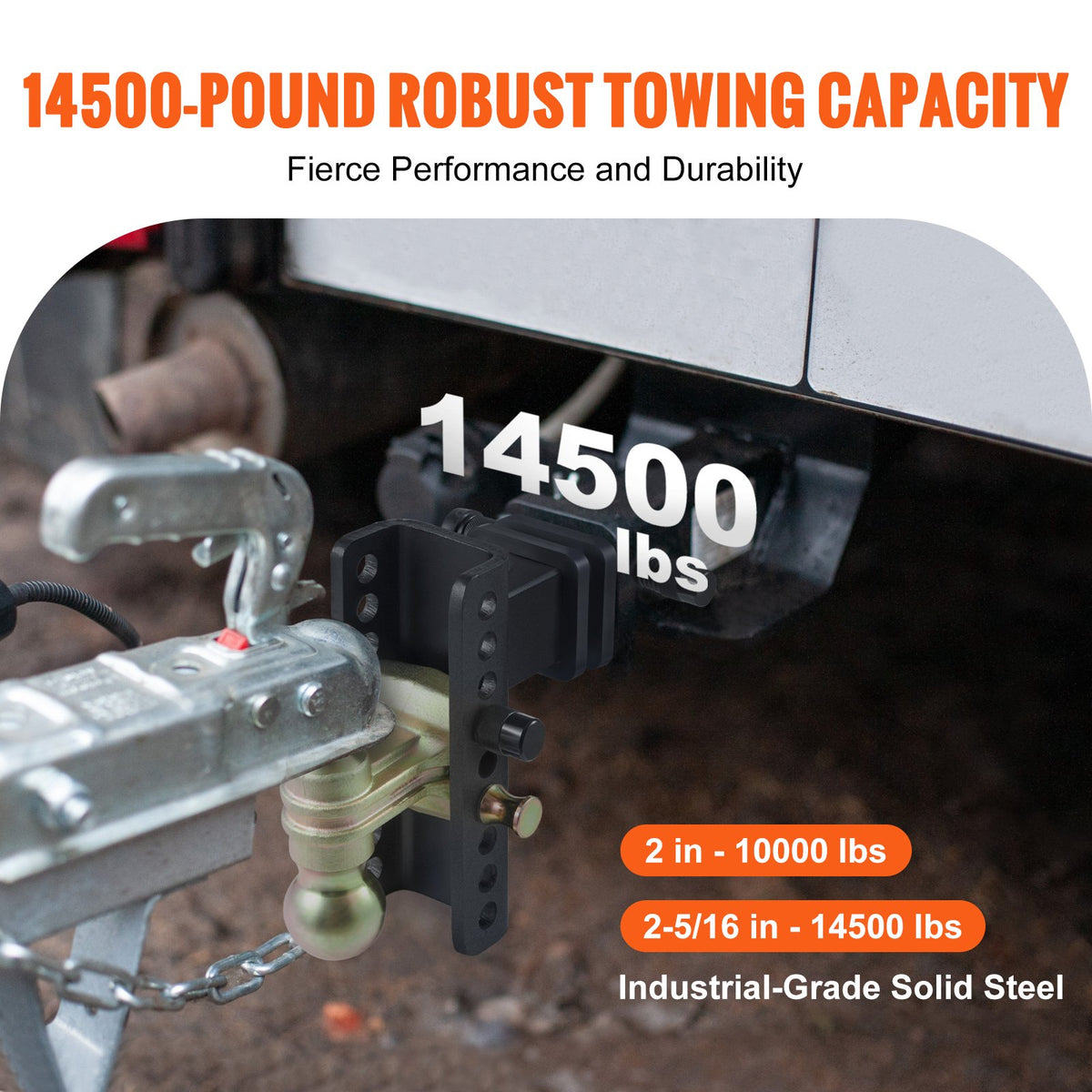 Adjustable Trailer Hitch 15cm Drop 11.43cm Rise with 6.35cm Receiver & Tow Balls