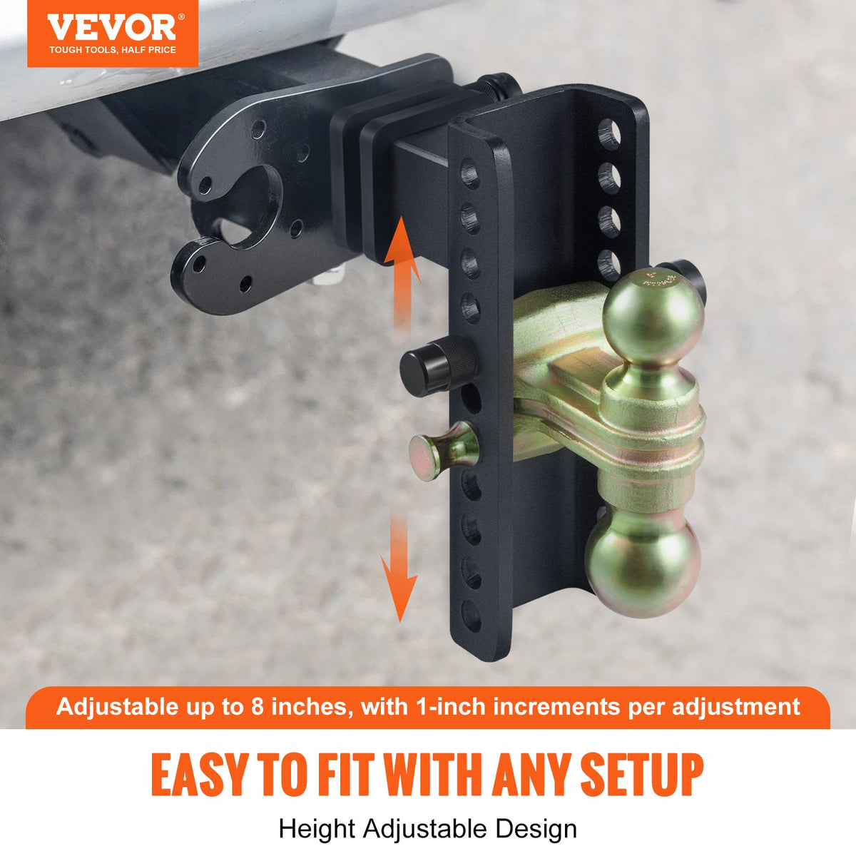 Trailer Hitch Adjustable 203.2mm Drop 165.1mm Rise 63.5mm Receiver Tow Balls