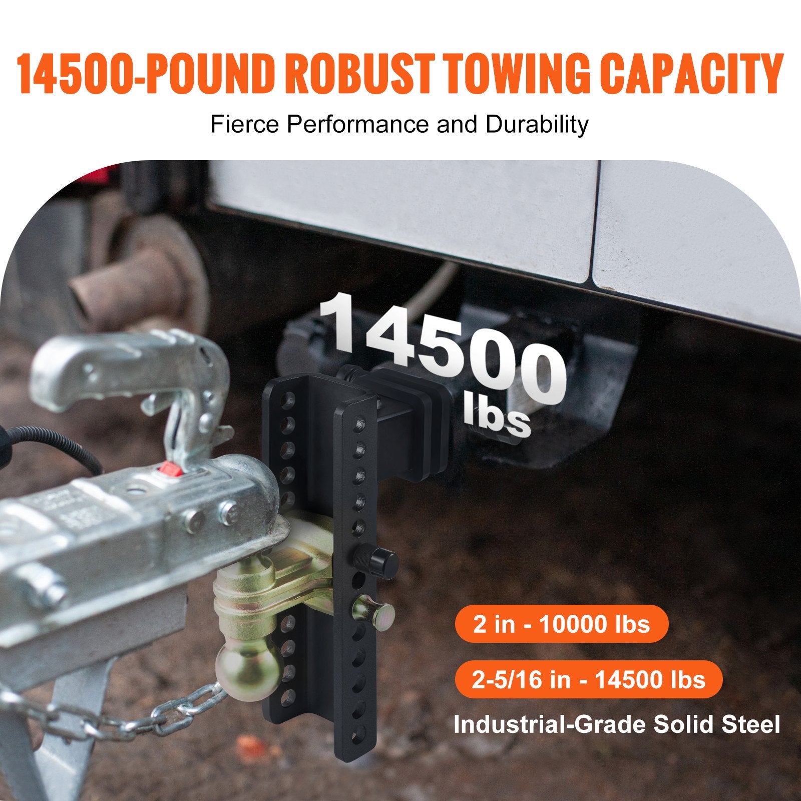 Adjustable Trailer Hitch 25cm Drop 21.59cm Rise with 6.35cm Receiver & Tow Balls