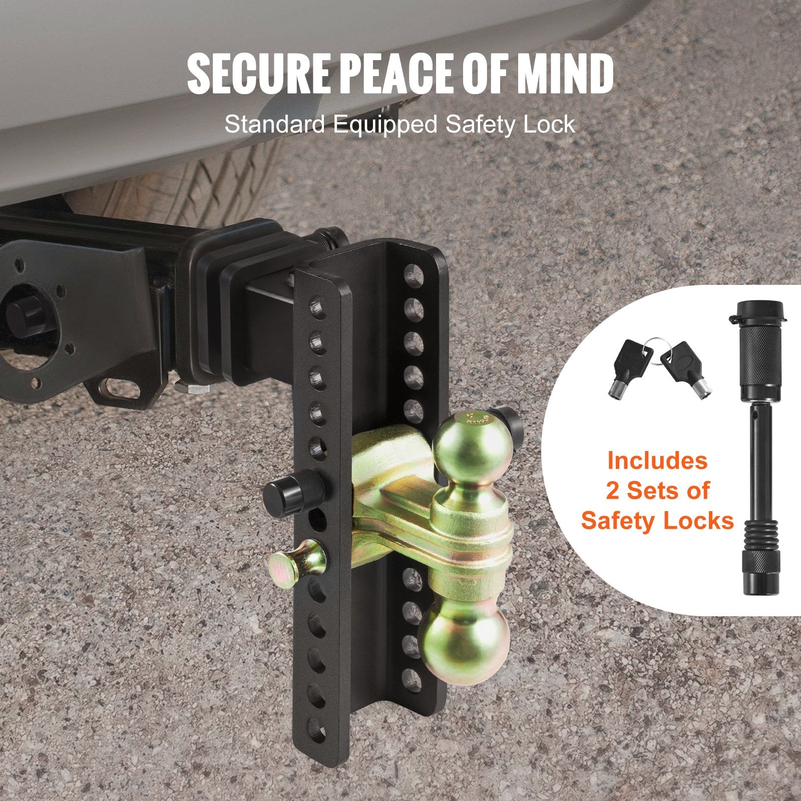 Adjustable Trailer Hitch 25cm Drop 21.59cm Rise with 6.35cm Receiver & Tow Balls