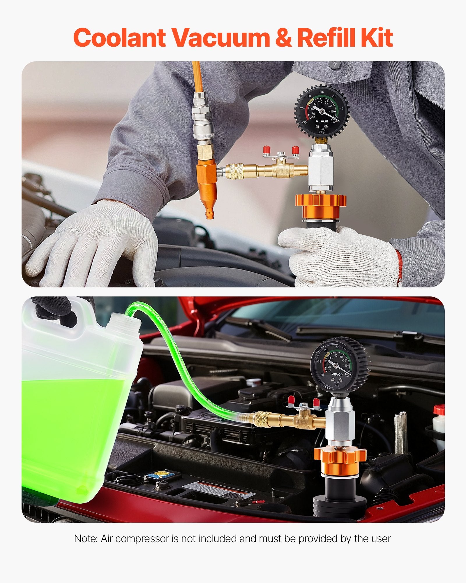 Radiator Vacuum Refill Kit Cooling System Vacuum Purge Tool Gauge & Case Auto
