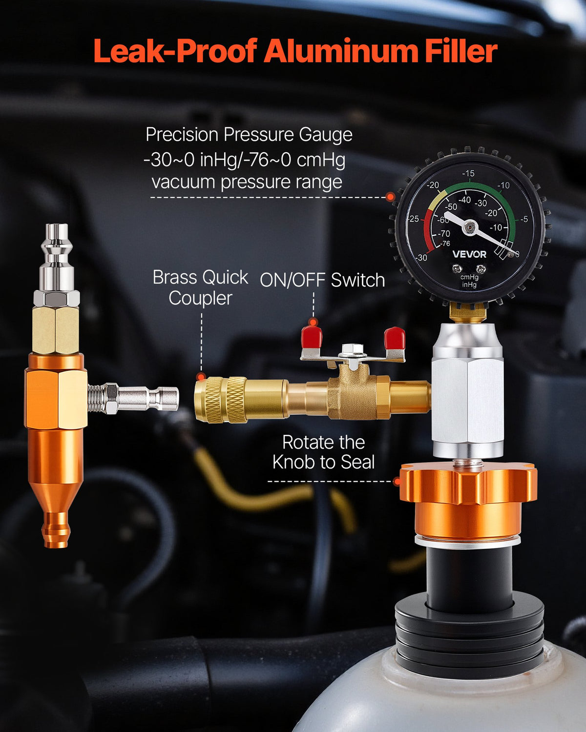 Radiator Vacuum Refill Kit Cooling System Vacuum Purge Tool Gauge & Case Auto