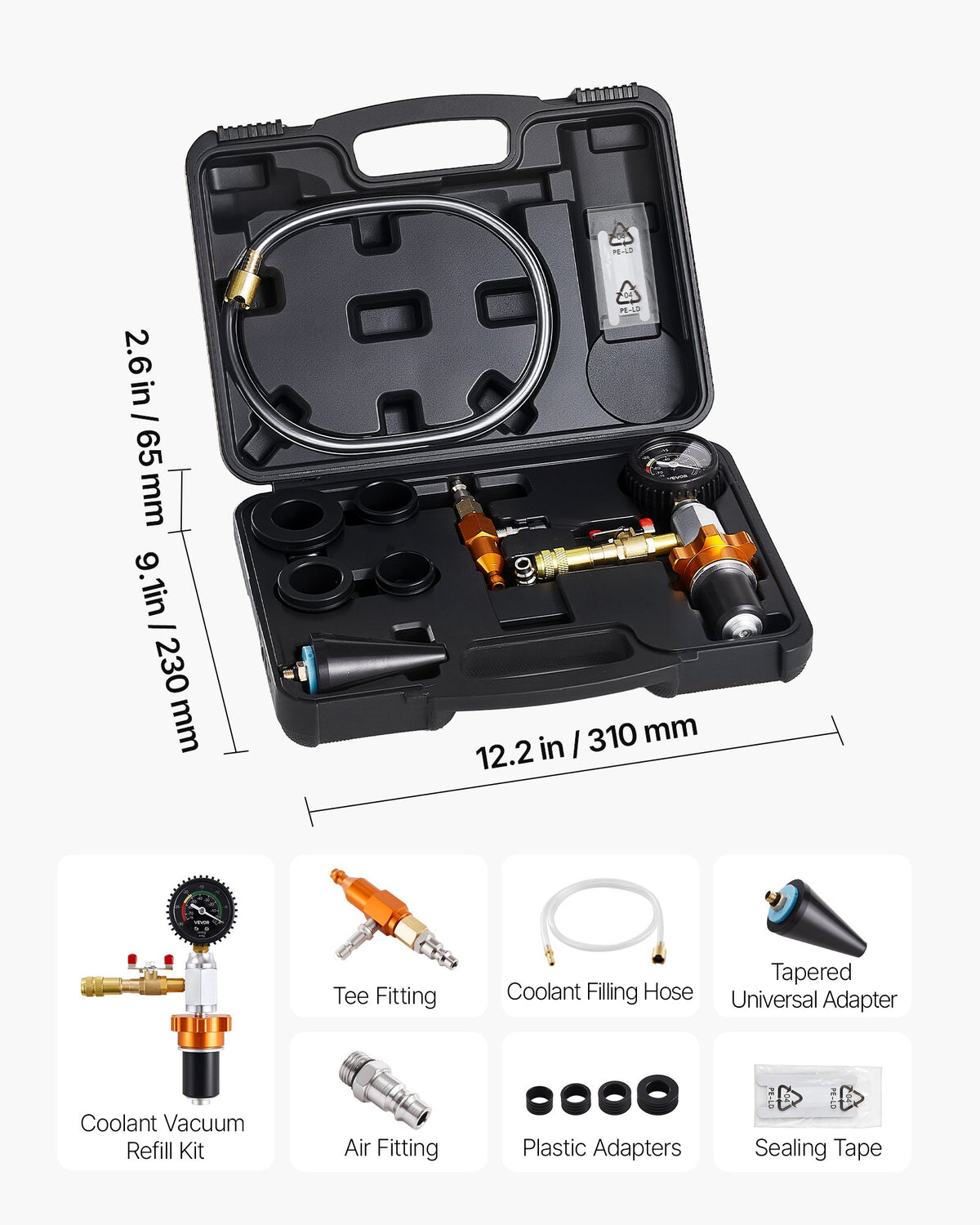 Radiator Vacuum Refill Kit Cooling System Vacuum Purge Tool Gauge & Case Auto