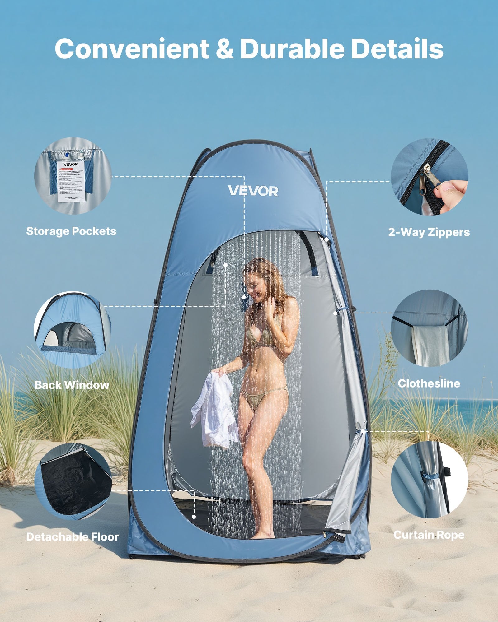 Pop Up Shower Tent Instant Privacy Changing Room with Bag Stakes Ropes Carry Bag