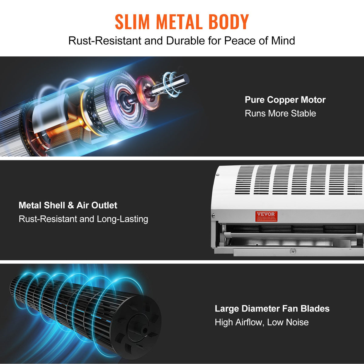 0.9m Commercial Indoor Air Curtain, 2 Speeds 2038m³/h, UL Certified, Wall Mount