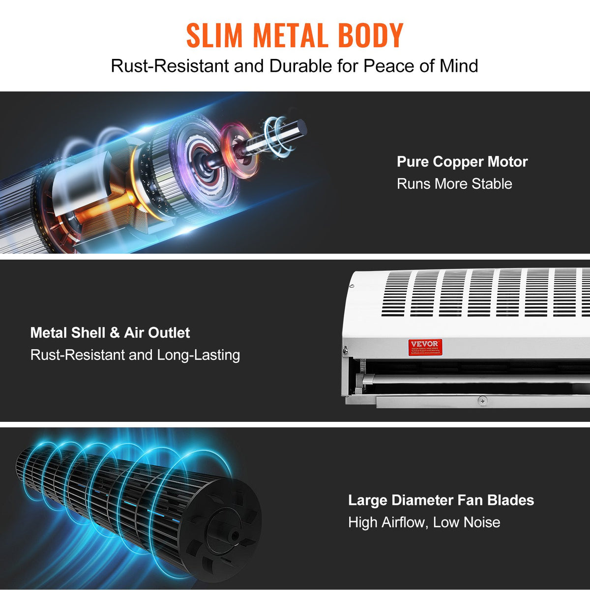 1.1m Commercial Indoor Air Curtain, 2 Speeds 2292m³/h, UL Certified, Wall Mount