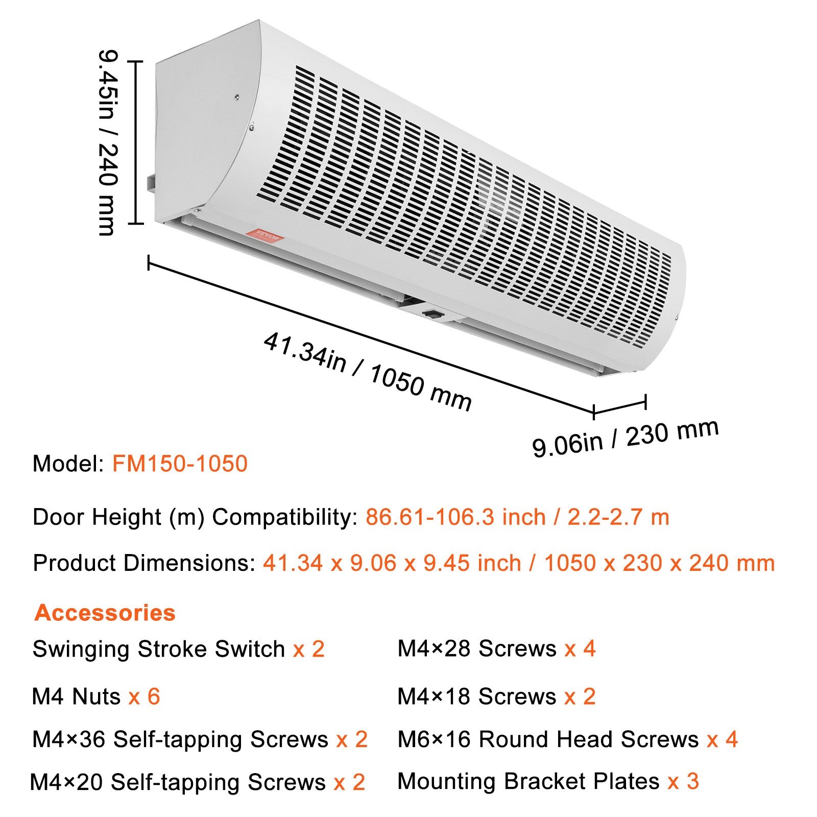 1.1m Commercial Indoor Air Curtain, 2 Speeds 2292m³/h, UL Certified, Wall Mount