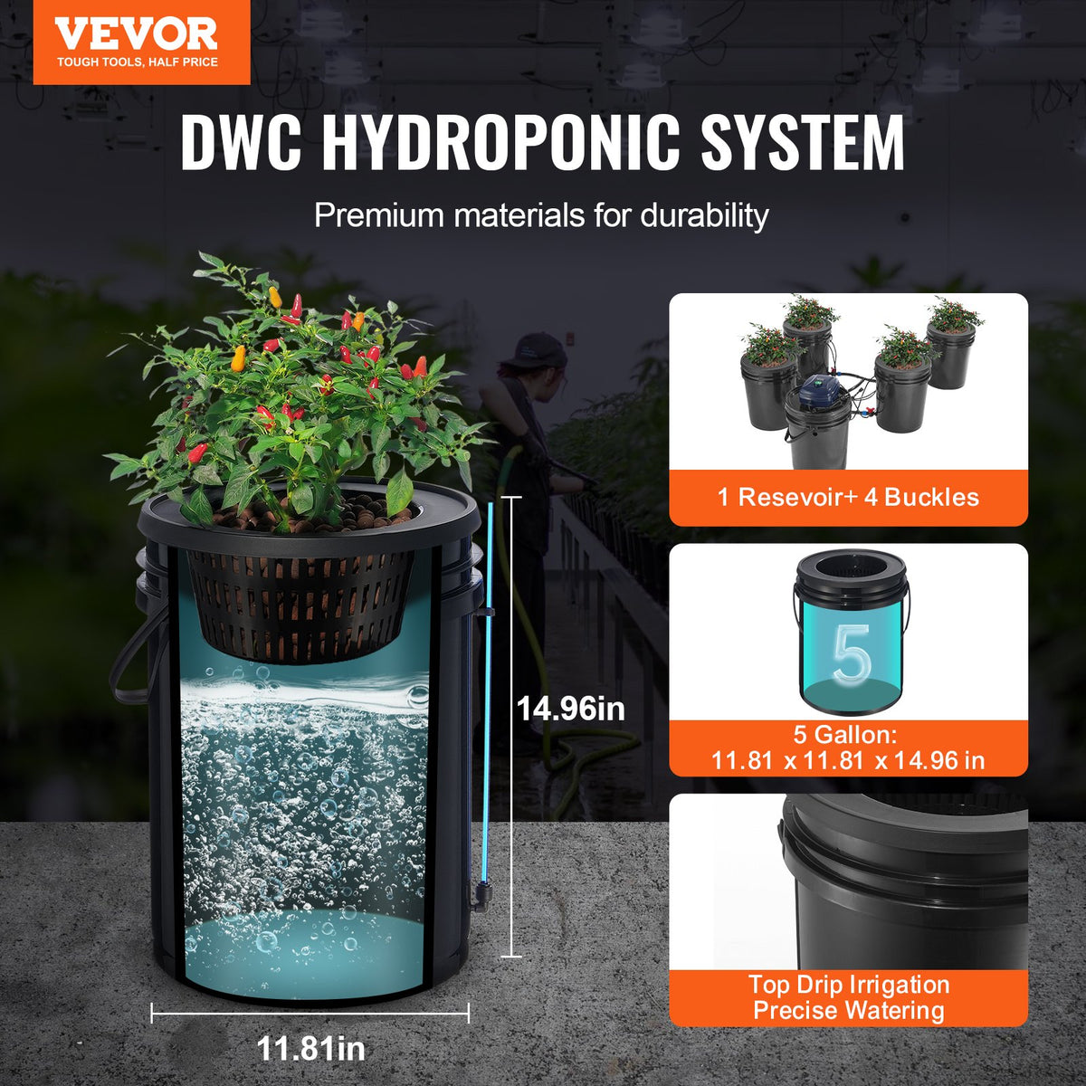 RDWC Hydroponics Grow System 4 Buckets Top Drip Deep Water Culture Kit