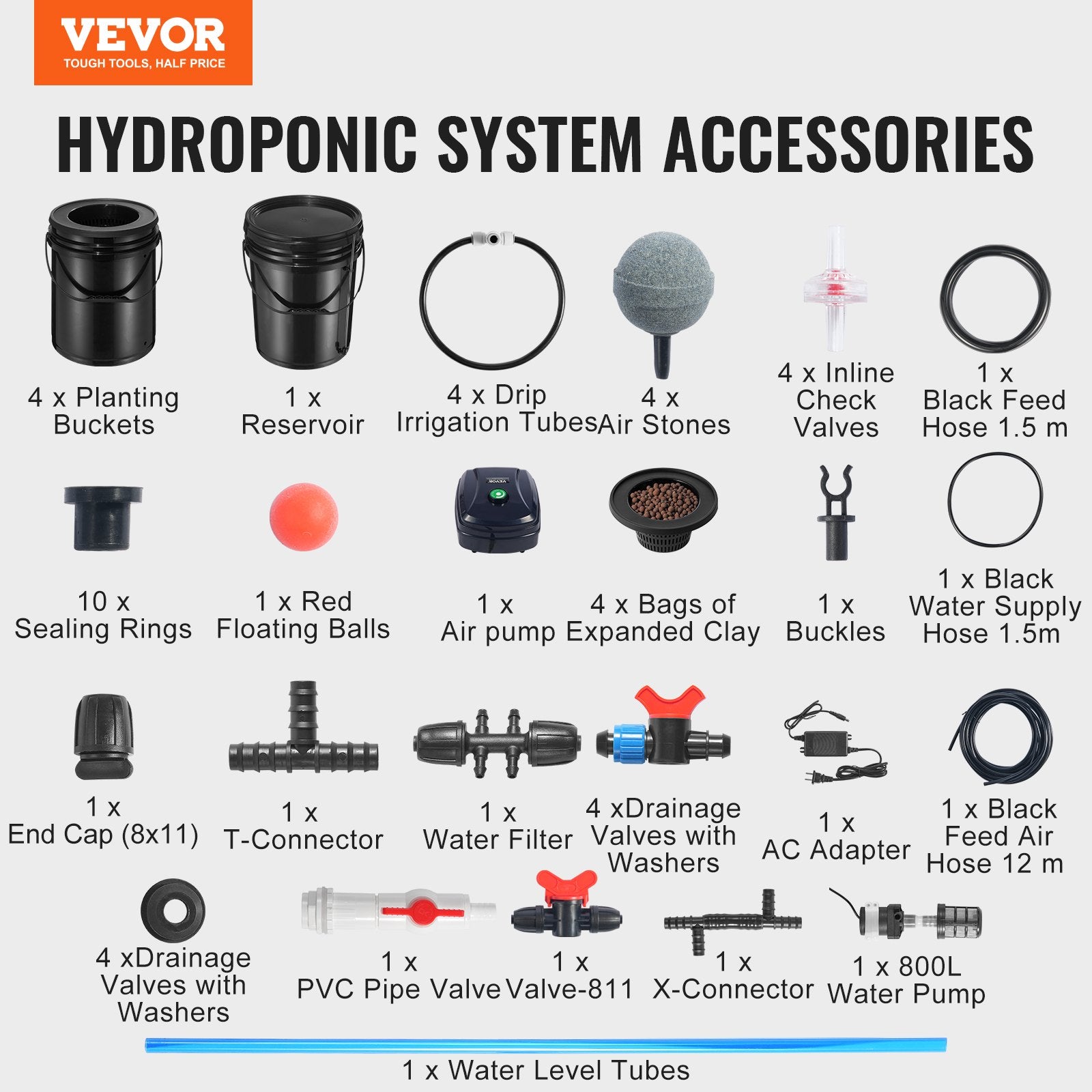 RDWC Hydroponics Grow System 4 Buckets Top Drip Deep Water Culture Kit