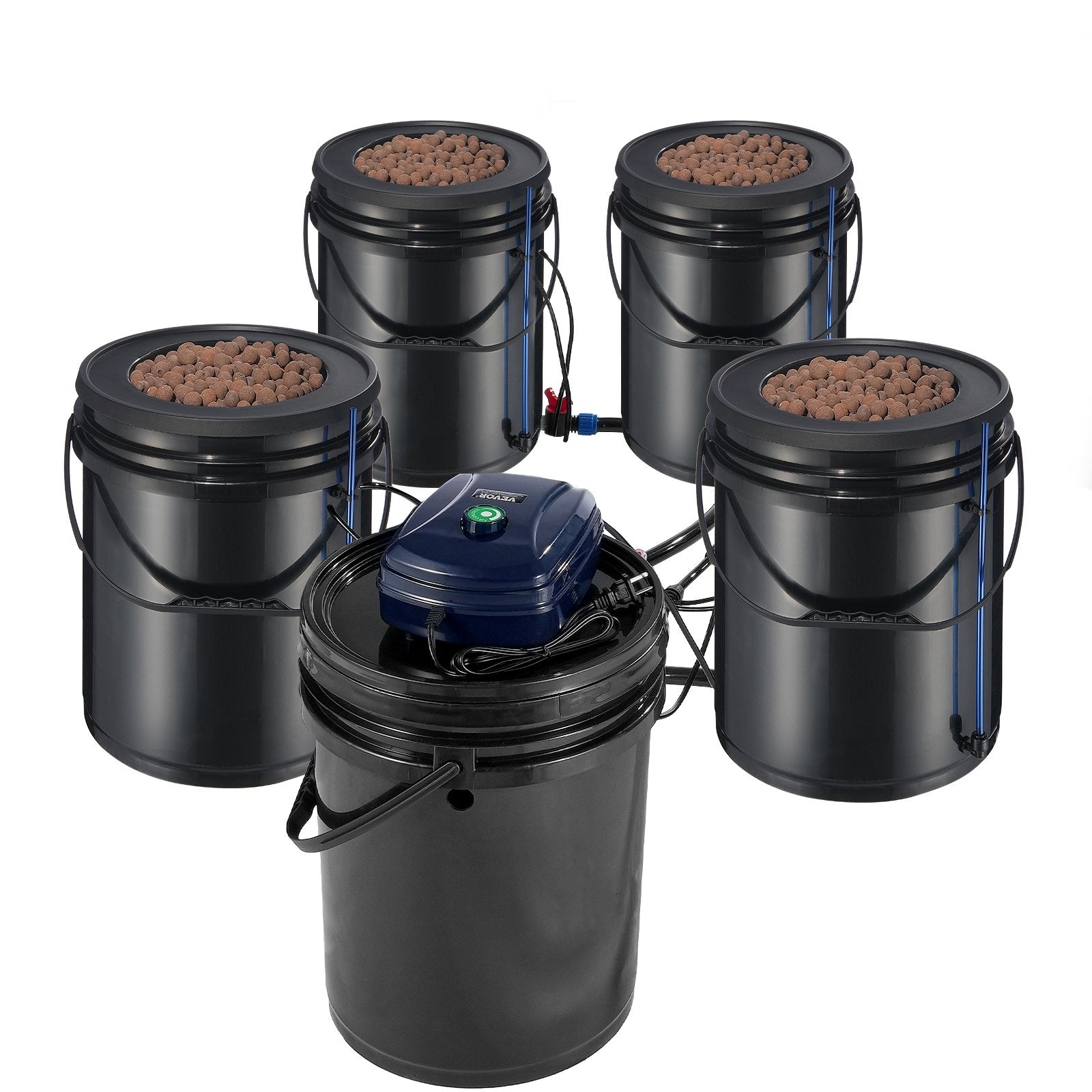 RDWC Hydroponics Grow System 4 Buckets Top Drip Deep Water Culture Kit