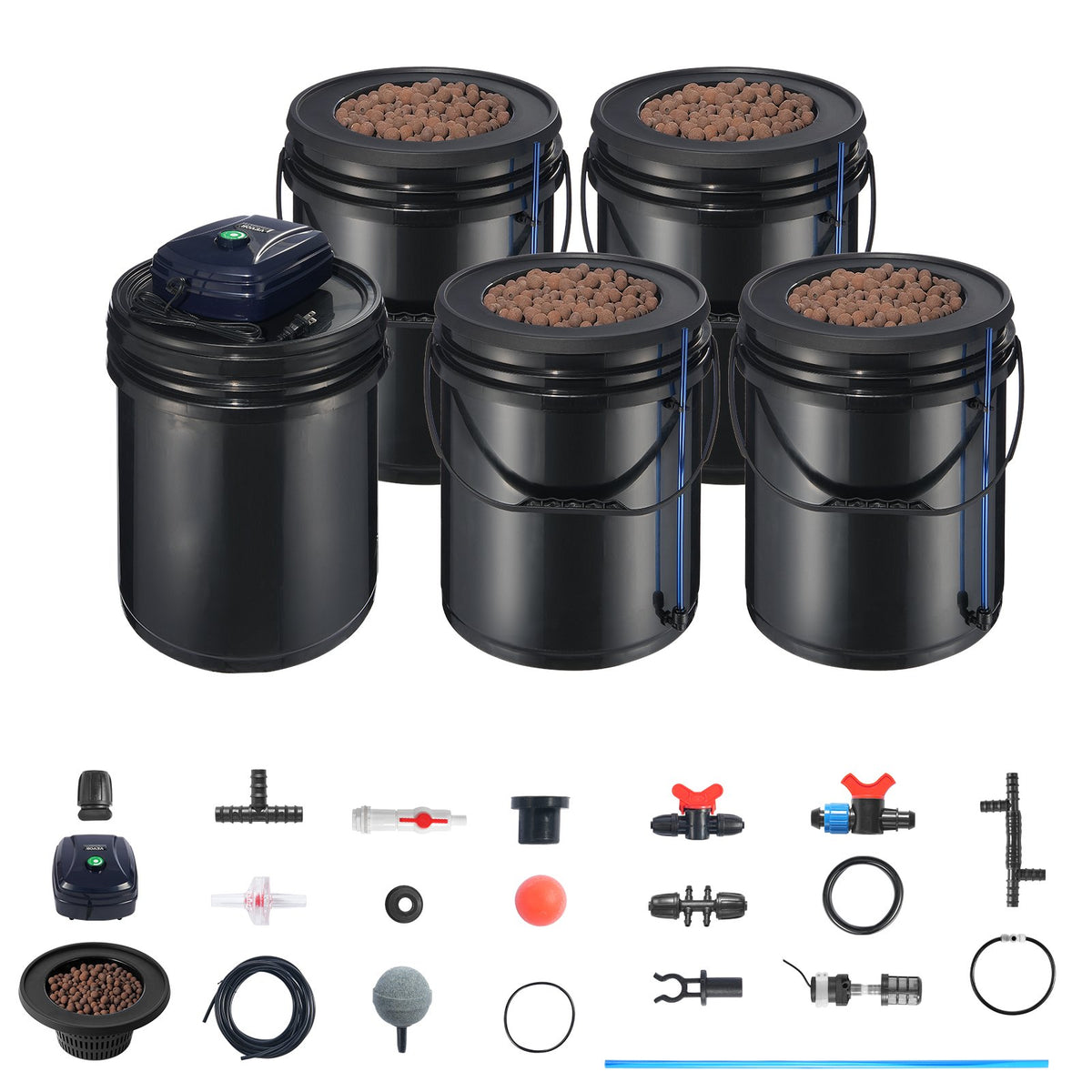 RDWC Hydroponics Grow System 4 Buckets Top Drip Deep Water Culture Kit
