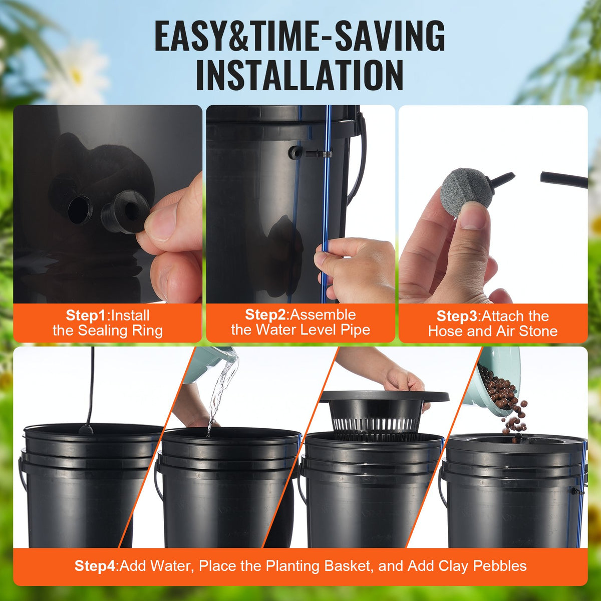 DWC Hydroponics Grow System 5-Gallon 4 Buckets Deep Water Culture Kit