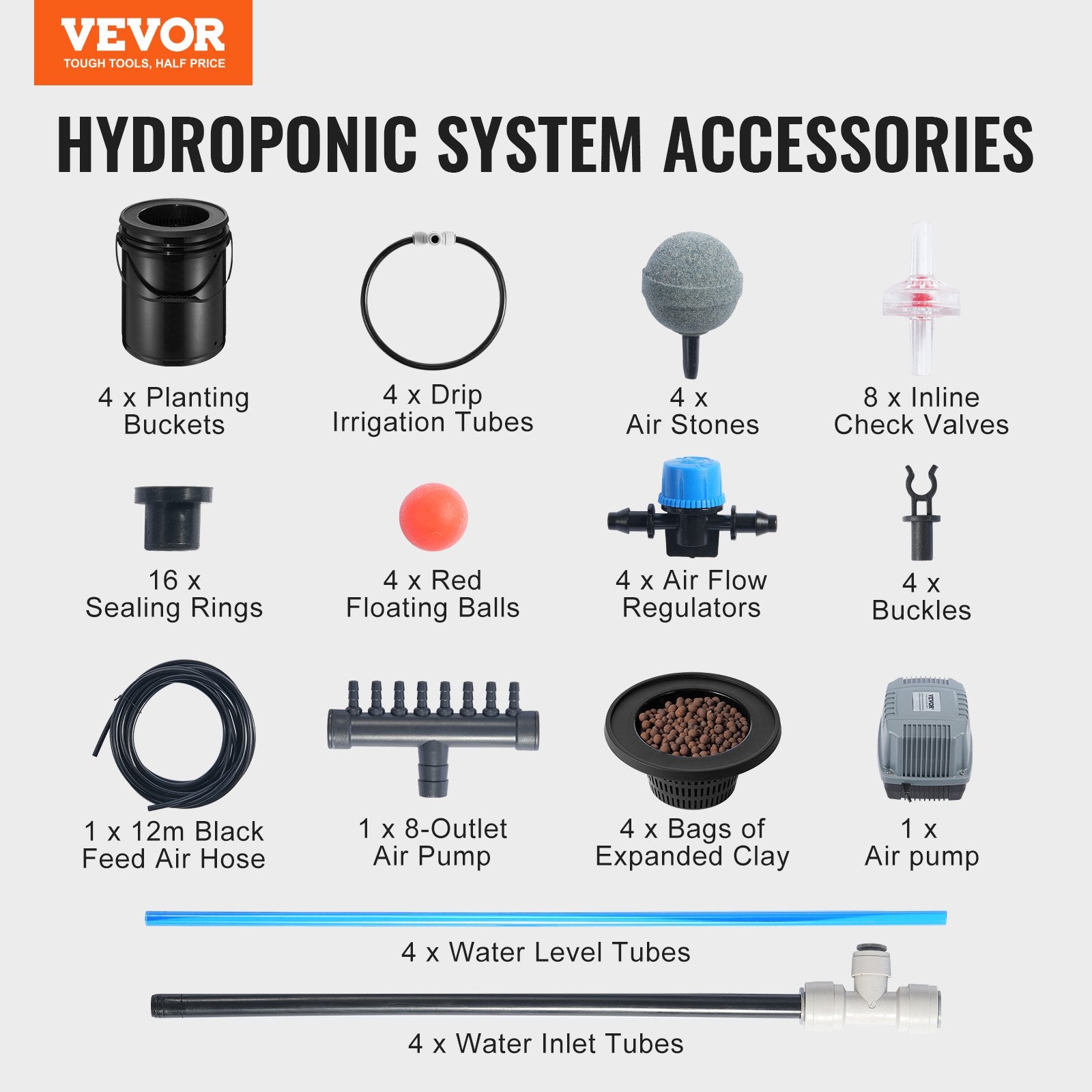 DWC Hydroponics Grow System 5-Gallon 4 Buckets Deep Water Culture Kit