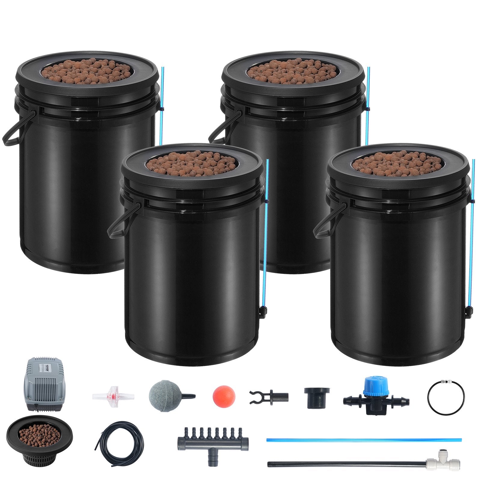 DWC Hydroponics Grow System 5-Gallon 4 Buckets Deep Water Culture Kit