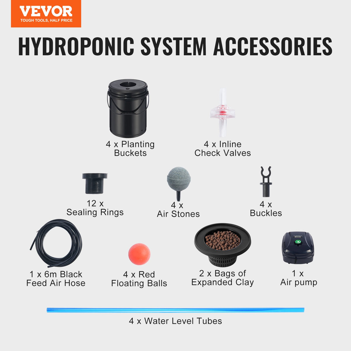 DWC Hydroponics Grow System 5-Gallon 4 Buckets Deep Water Culture with Air Pump