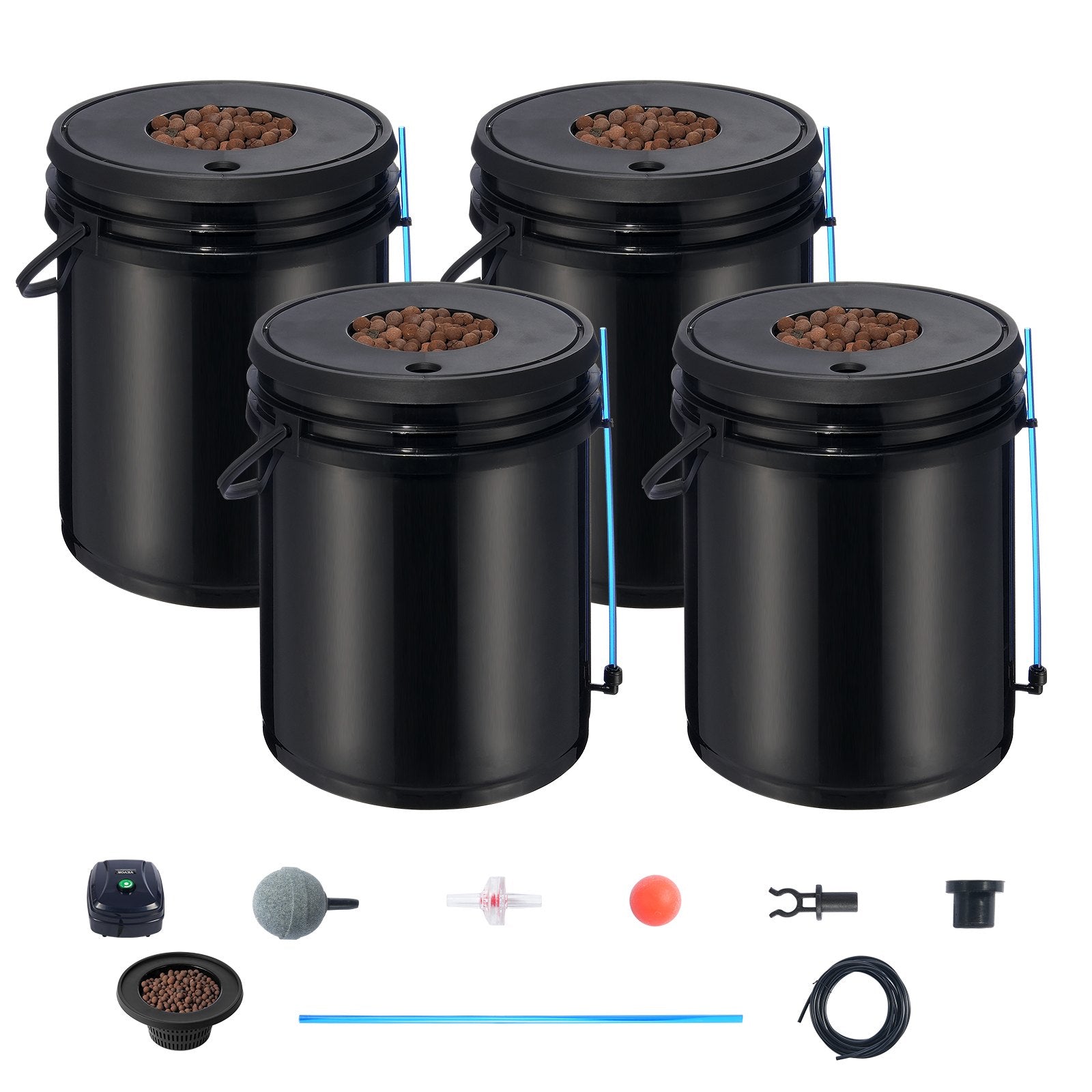 DWC Hydroponics Grow System 5-Gallon 4 Buckets Deep Water Culture with Air Pump