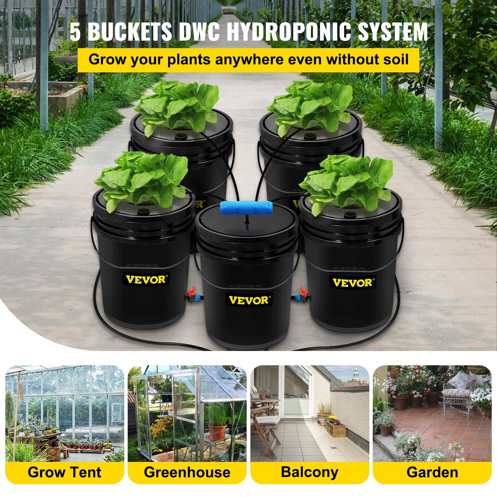 DWC Hydroponic System 5 Gallon 5 Buckets Grow Kit Pump Air Stone