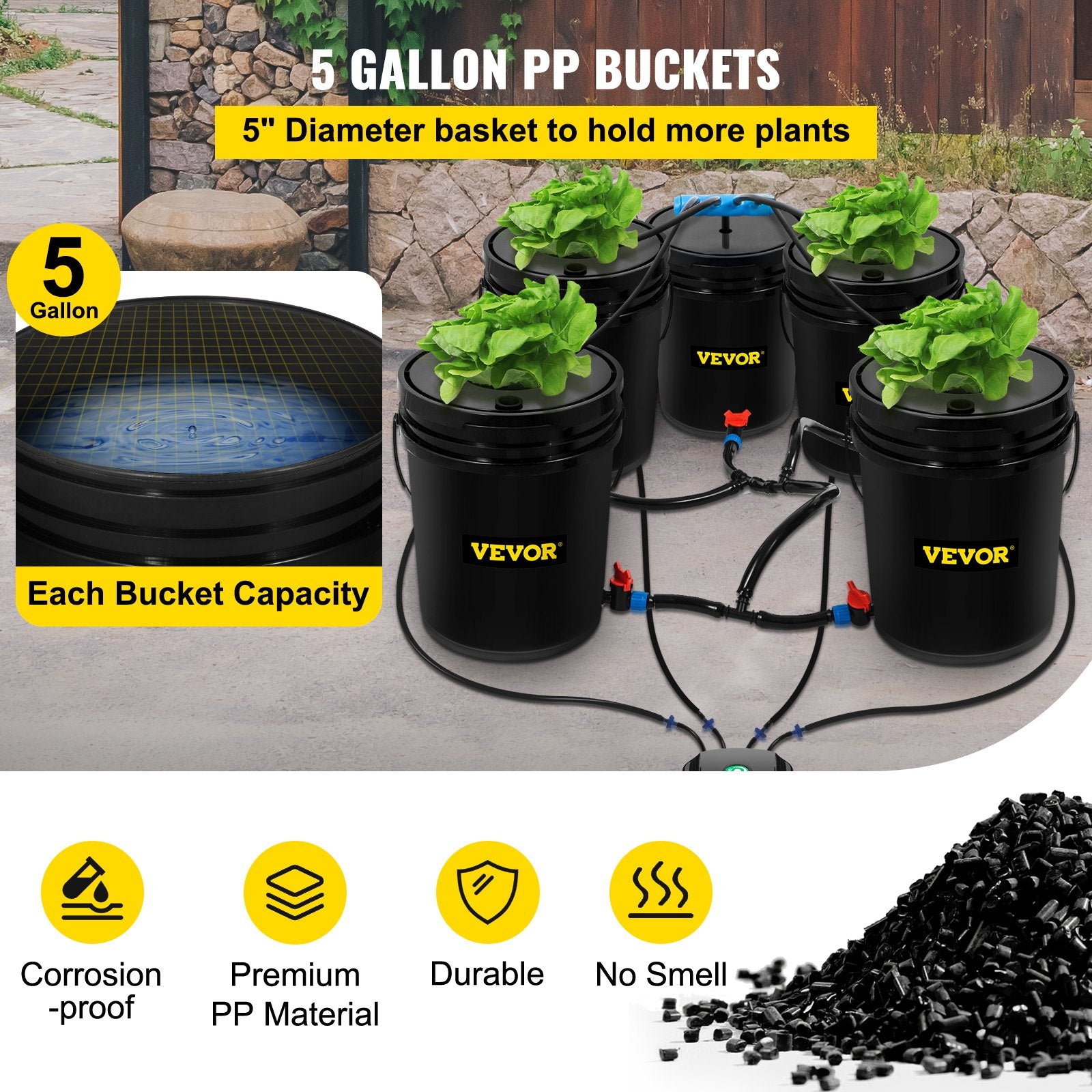 DWC Hydroponic System 5 Gallon 5 Buckets Grow Kit Pump Air Stone