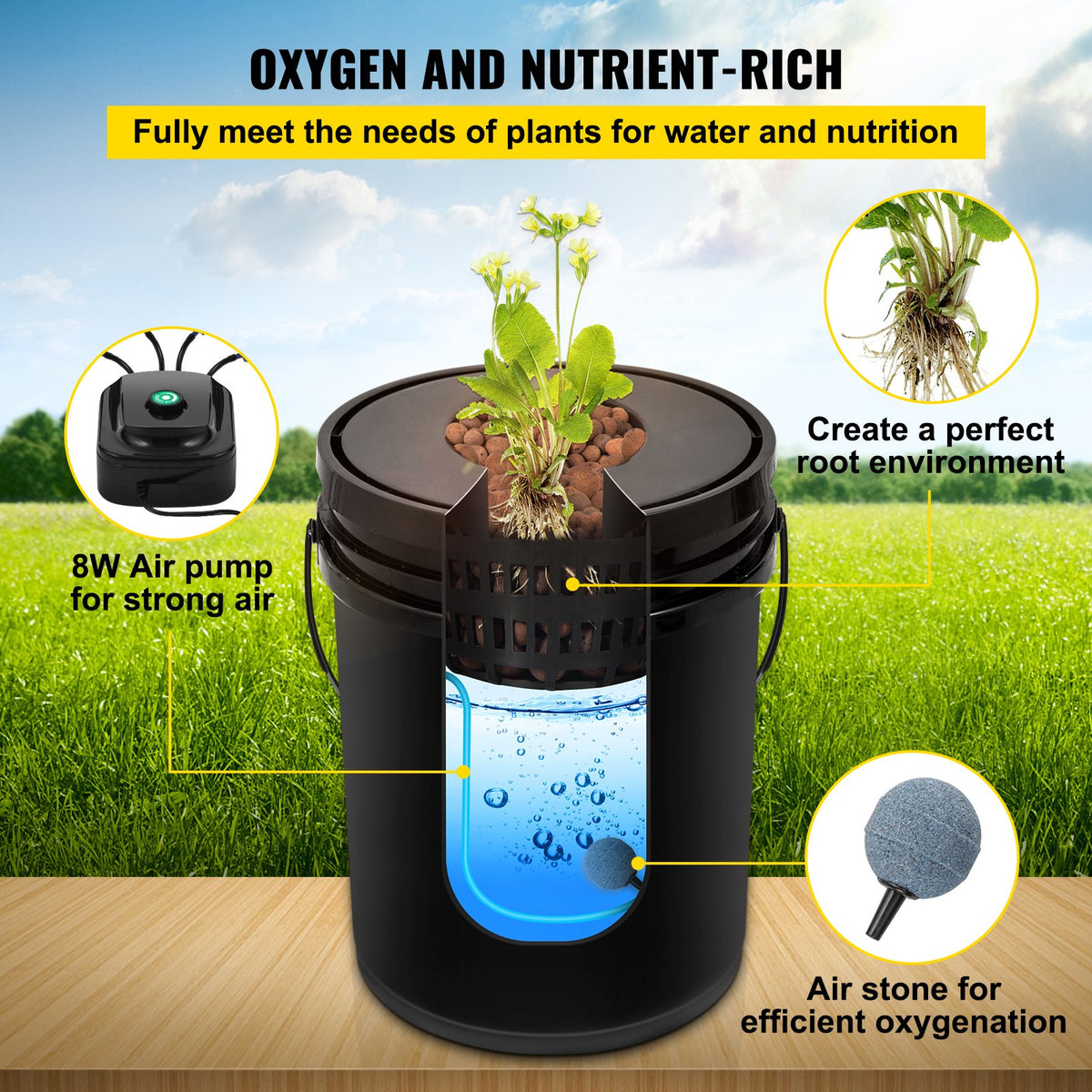 DWC Hydroponic System 5 Gallon 5 Buckets Grow Kit Pump Air Stone